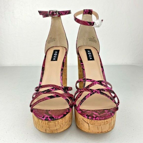 Aqua Milo Platform Heels Shoes Snake Print 10 New - Picture 8 of 11